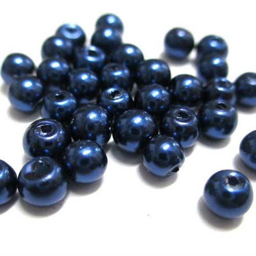 20 perles nacré bleu foncé ronde en verre 4mm (a-05) 