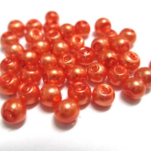 20 perles nacré orange ronde en verre 4mm (a-06) 