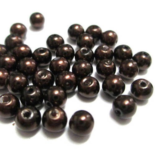 20 perles nacré marron foncé ronde en verre 4mm (a-05) 