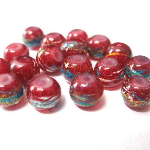 20 perles rouge tréfilé multicolore en verre peint 6mm 
