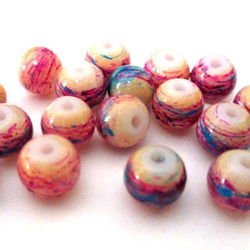 20 perles crème tréfilé multicolore en verre peint 6mm (c-02) 