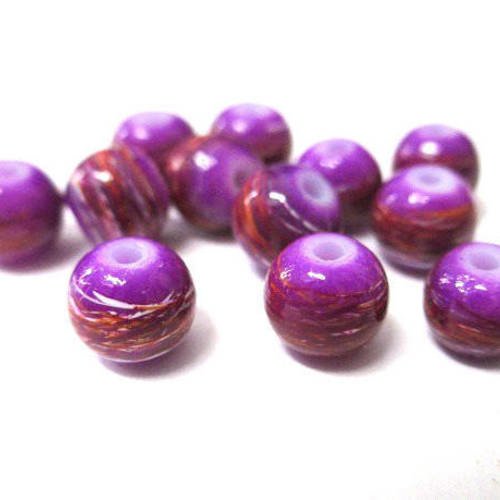 20 perles prune tréfilé multicolore en verre peint 6mm (c-04) 