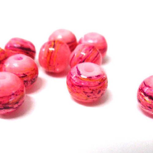 20 perles corail tréfilé multicolore en verre peint 6mm (c-03) 