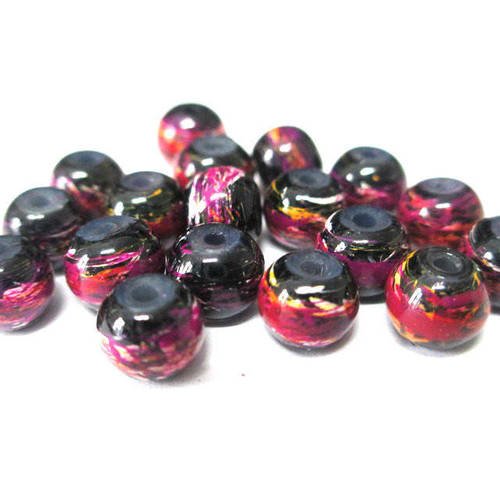 20 perles noir tréfilé multicolore en verre peint 6mm 