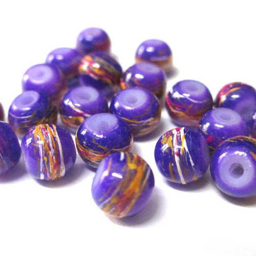20 perles violet tréfilé multicolore en verre peint 6mm 