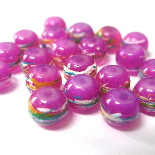 20 perles violine tréfilé multicolore en verre peint 6mm 