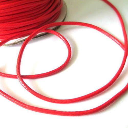 10m  fil cordon polyester rouge ciré 2mm 