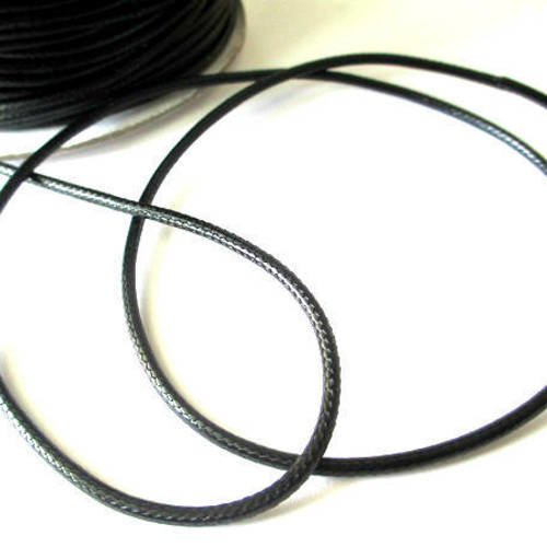 10m  fil cordon polyester noir ciré 2mm 