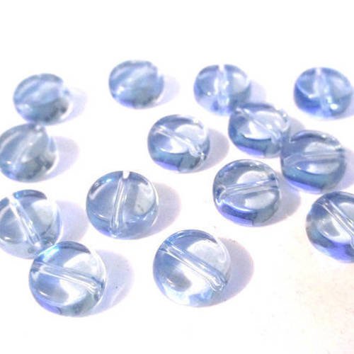 20 perles en verre bleu ronde plate 10mm 