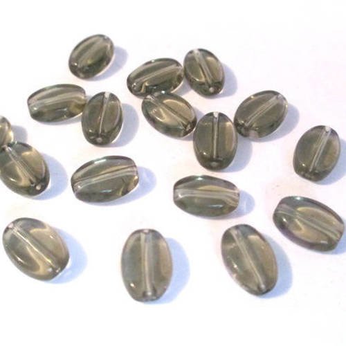 20 perles en verre grises forme olive 11x8mm 