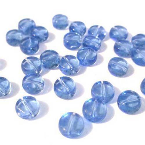 20 perles ronde plate bleu en verre  6mm 