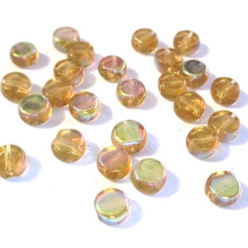 20 perles ronde plate jaune orangé ab en verre  6mm 