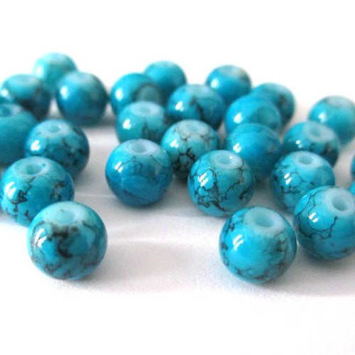 20 perles bleu mouchetée 6mm (b-01) 