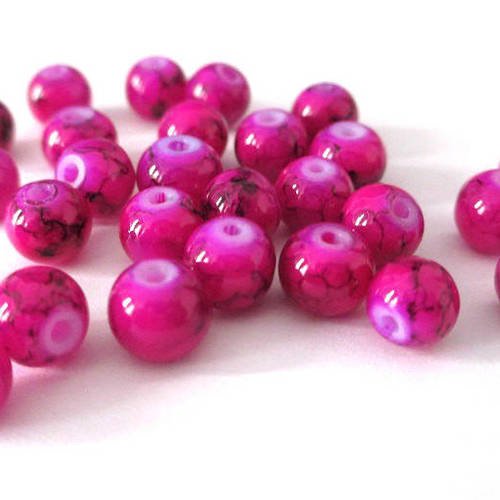 20 perles fuchsia mouchetée 6mm (b-02) 
