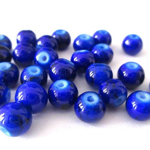 20 perles bleu foncé mouchetée 6mm (b-06) 