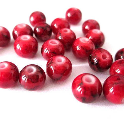 20 perles rouge mouchetée 6mm (b-07) 