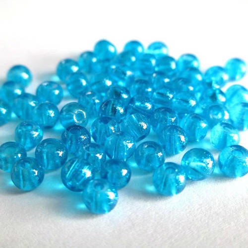 20 perles bleu brillant en verre  4mm 