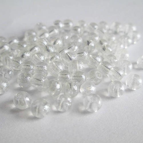 20 perles blanc brillant en verre  4mm 