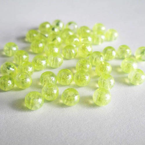 20 perles jaune fluo brillant en verre  4mm 