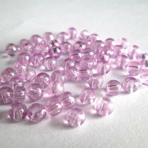 20 perles violet brillant en verre  4mm 