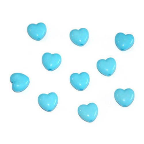 10 perles acrylique  forme coeur couleur bleu 10mm 