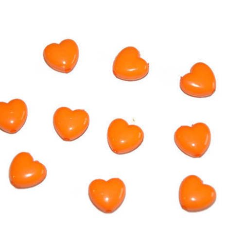10 perles acrylique  forme coeur couleur orange 10mm 