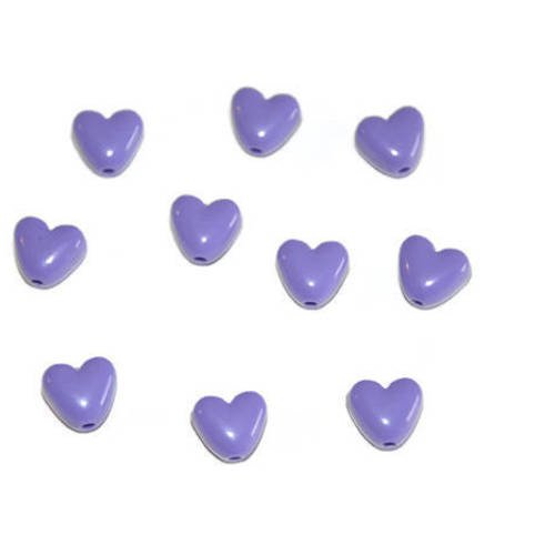 10 perles acrylique  forme coeur couleur violet foncé  10mm 