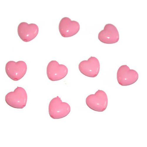 10 perles acrylique  forme coeur couleur rose 10mm 