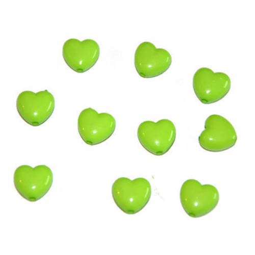 10 perles acrylique  forme coeur couleur vert 10mm 