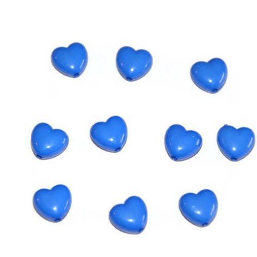 10 perles acrylique  forme coeur couleur bleu foncé 10mm 