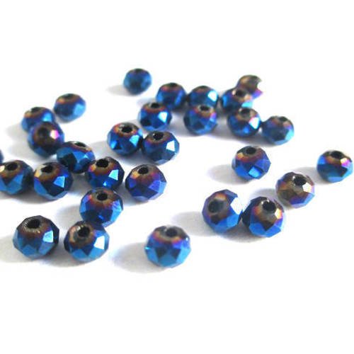 20 perles cristal rondelle  à facettes bleu 4x3mm 