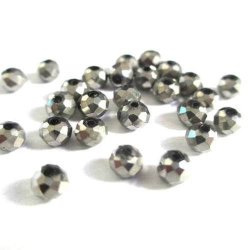 20 perles cristal rondelle  à facettes argenté 4x3mm 