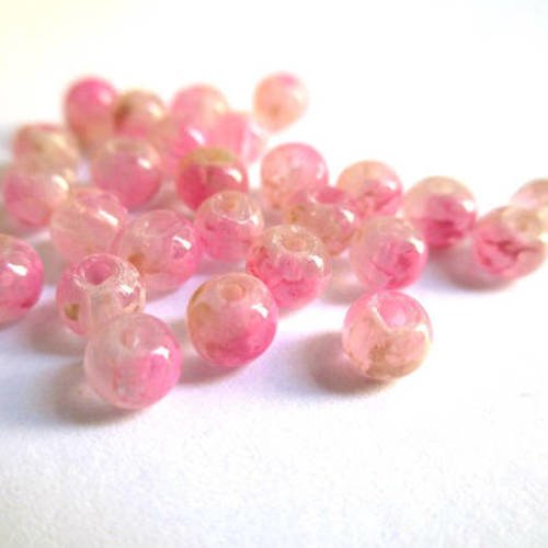 20 perles transparent mouchetée rose et blanc 4mm 