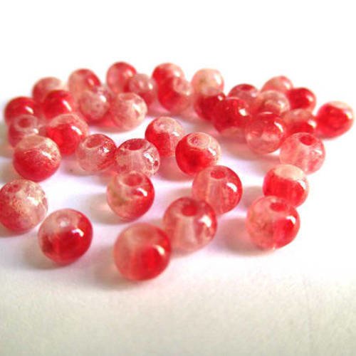 20 perles transparent mouchetée rouge et blanc 4mm 
