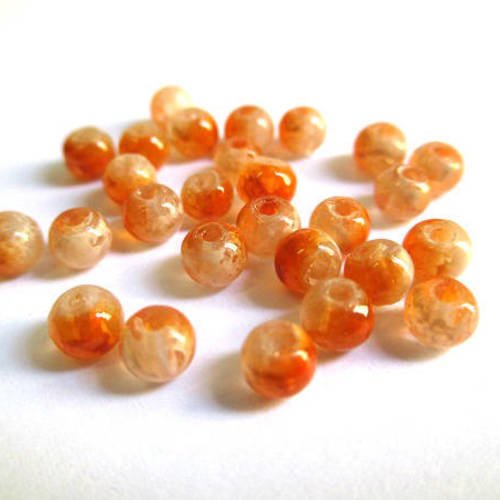 20 perles transparent mouchetée orange et blanc 4mm 