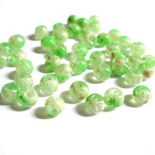 20 perles transparent mouchetée vert et blanc 4mm 
