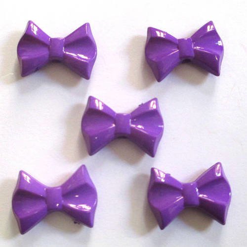 5 perles nœuds papillons  violet acrylique 19x26x7mm 
