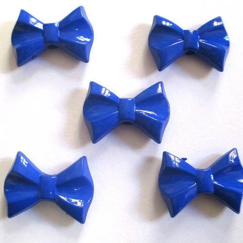 5 perles nœuds papillons  bleu foncé acrylique 19x26x7mm 