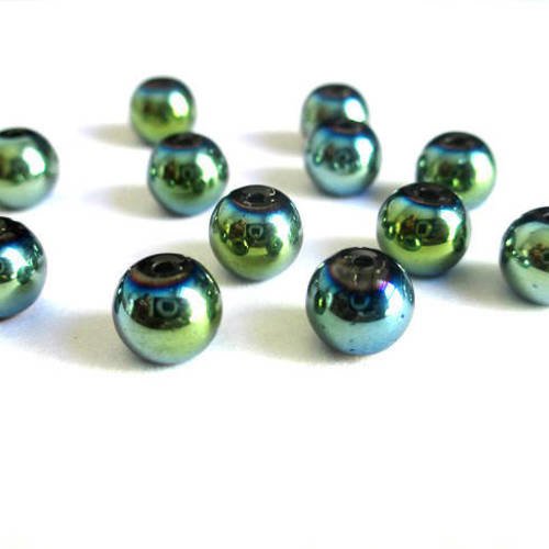 20 perles electroplate couleur bleu et jaune en verre 8mm 