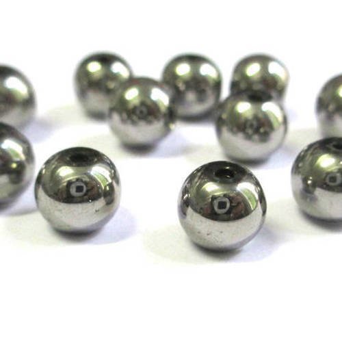 20 perles électroplate couleur argent en verre 8mm 