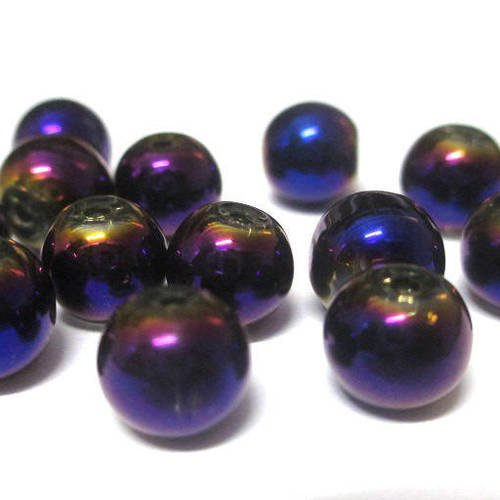 20 perles électroplate bleu et violet en verre 8mm 