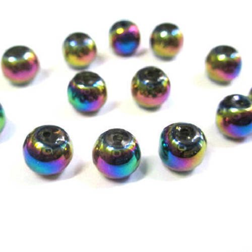 20 perles electroplate multicolore en verre 8mm 