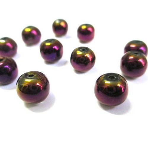 20 perles electroplate violet en verre 8mm 