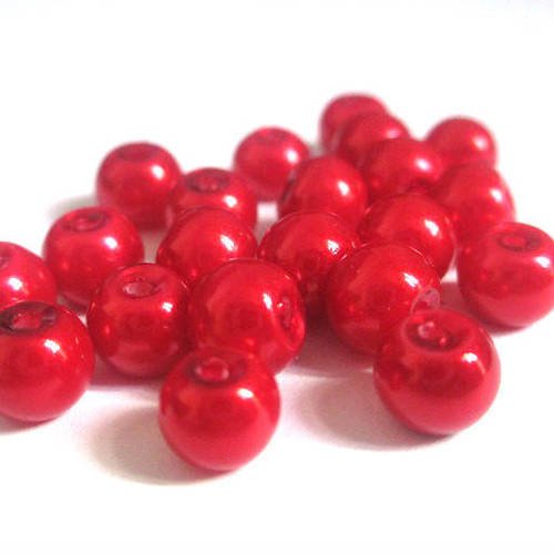 20 perles rouge nacré en verre 6mm (f-28) 
