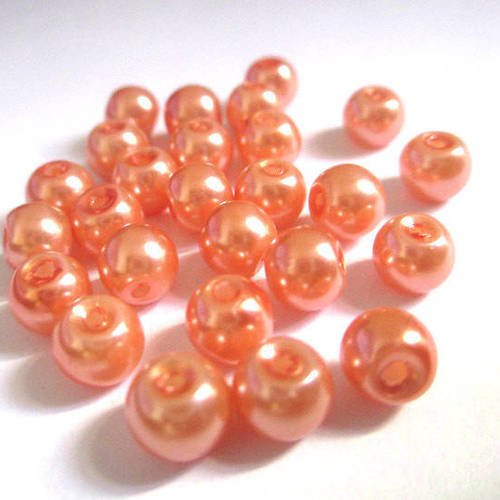 20 perles orange nacré en verre 6mm    (f-23) 