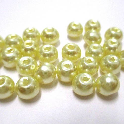 20 perles jaune nacré en verre 6mm    (f-21) 