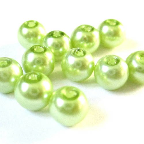 20 perles vert nacré en verre 6mm (f-22) 