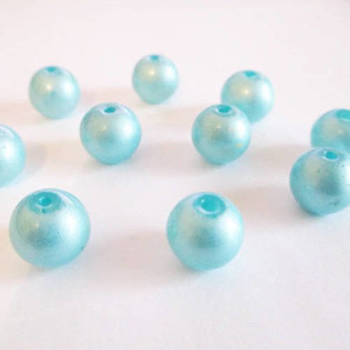 10 perles bleu ciel brillant en verre  10mm 