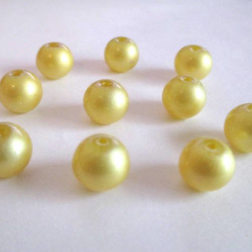10 perles jaune brillant en verre  10mm 