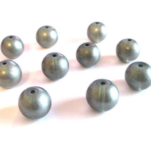 10 perles gris brillant en verre  10mm 